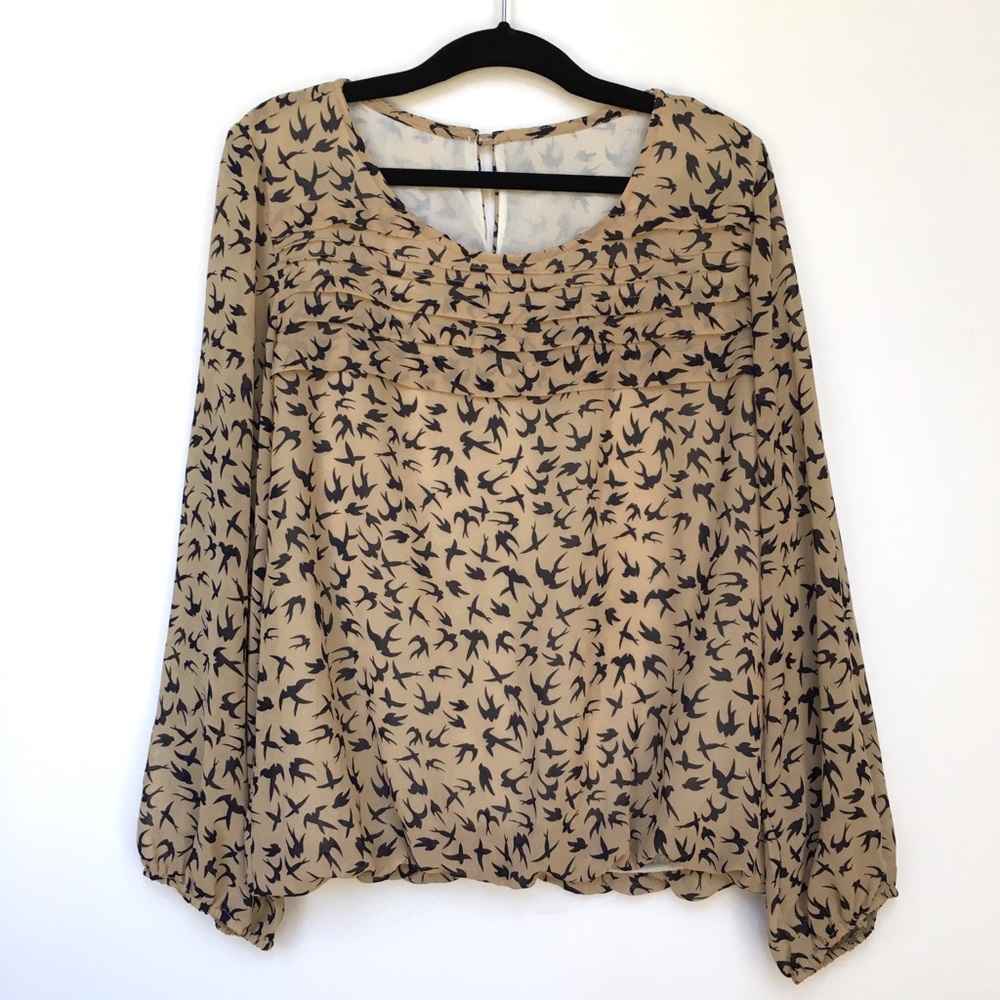 Printed Semi-Sheer Blouse with Elastic Hem